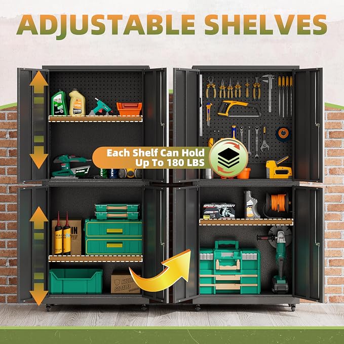 Garage Storage Cabinet with Wheels, Lockable Metal Storage Cabinet - Image 4