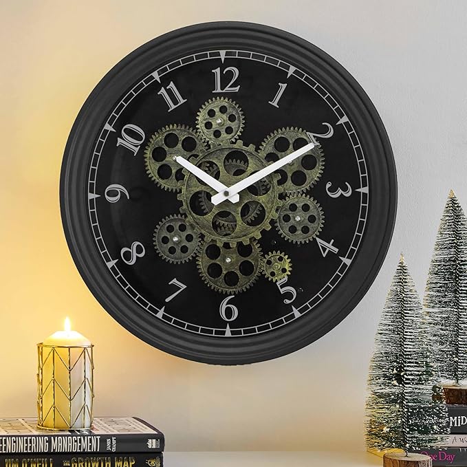 CLXEAST 15 Inch Real Moving Gear Wall Clock, Vintage Industrial Steampunk Metal by CLXEAST