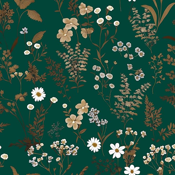 Laatse Dark Floral Wallpaper Peel and Stick 17.5in x 118in Vintage Green Gold by Laatse