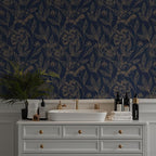 Timeet Peel and Stick Wallpaper Gold and Blue Floral Wall Paper - Image 3