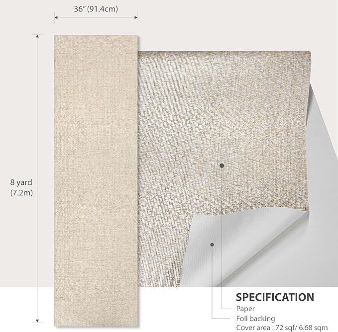 Ansehan Wallcovering W030101 Envy Collection 36" W x 8 Yard L, Natural Paper - Image 6