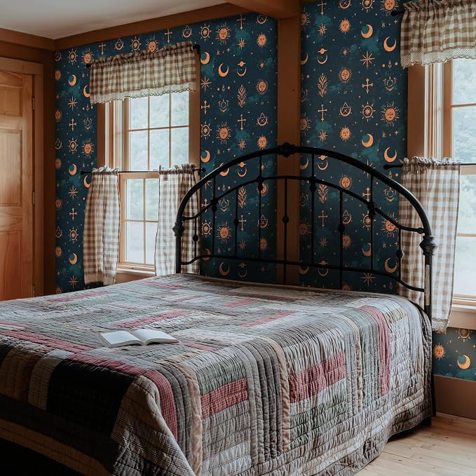 FLFK Mystic Peel and Stick Wallpaper 16" x 128" Moody Dark Blue & Orange - Image 5