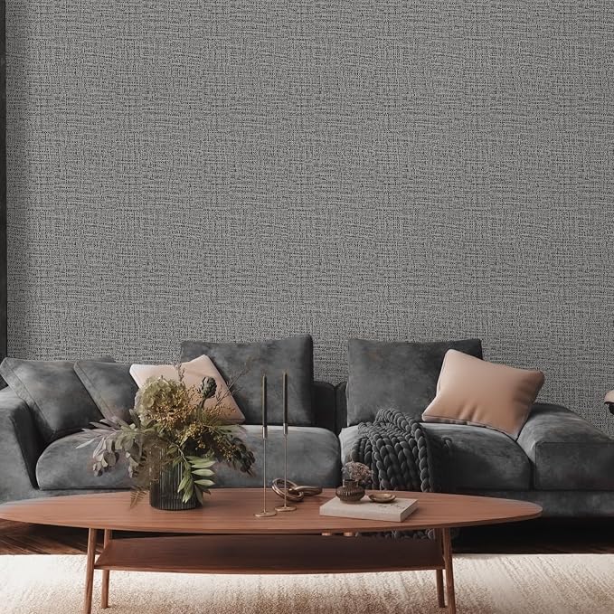 TANONE Dark Gray Wallpaper PVC Self-Adhesive Peel and Stick DIY Wallpaper Faux - Image 2