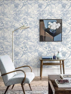 Ismoon Vintage Floral Wallpaper Peel and Stick Beige and Blue Contact Paper - Image 7
