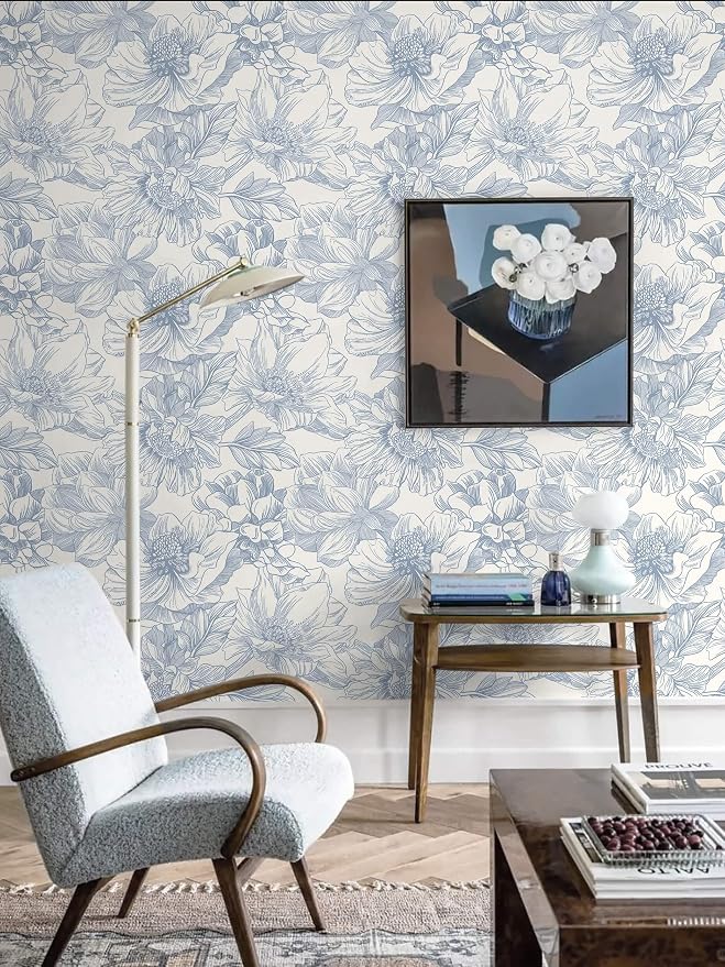 Ismoon Vintage Floral Wallpaper Peel and Stick Beige and Blue Contact Paper - Image 7