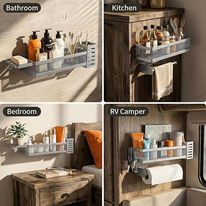 PUSDON 5-in-1 Wide Wall Mount Wrapped Mesh Kitchen Organizer & Shower Caddy Kit - Image 7