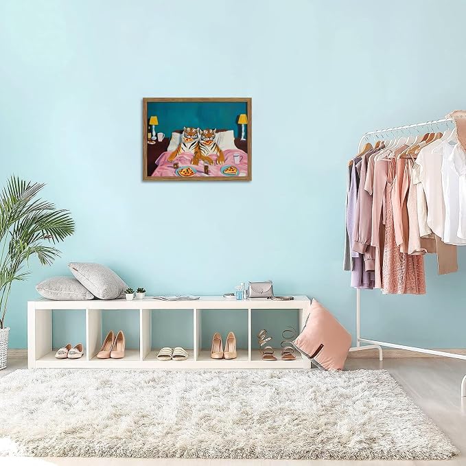 Framed Tiger Pizza Wall Art, Dopamine Wall Decor Canvas Print, Vintage Fun - Image 2