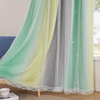 XiDi Curtains for Bedroom Decor, Rainbow GreenYellowGrey34/96/1 - Image 5