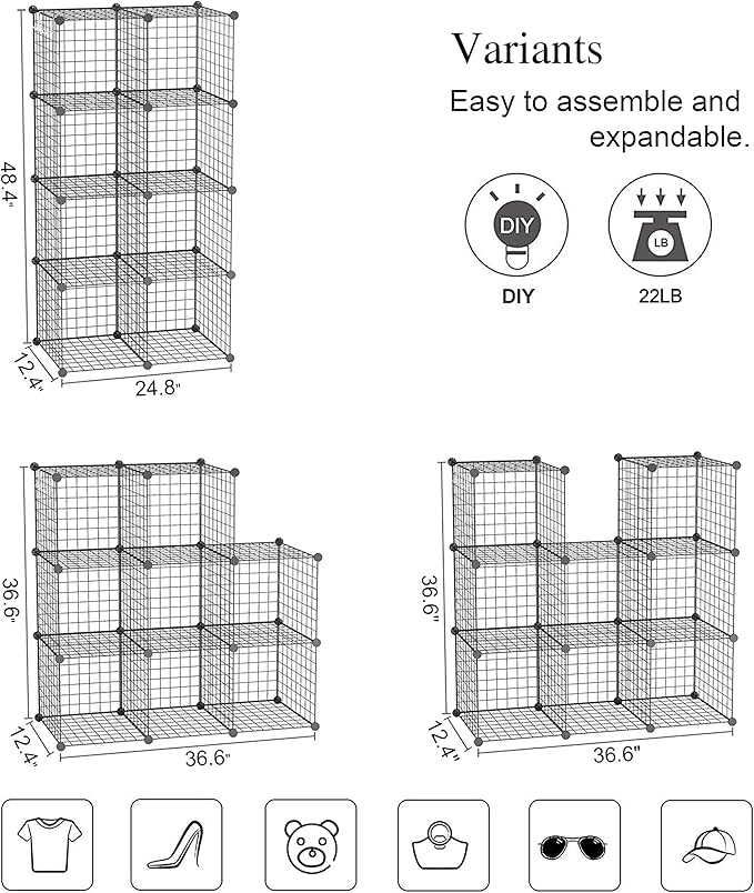 C&AHOME Wire Cube Storage, 8-Cube Organizer Metal C Grids Storage, Storage Bins - Image 3