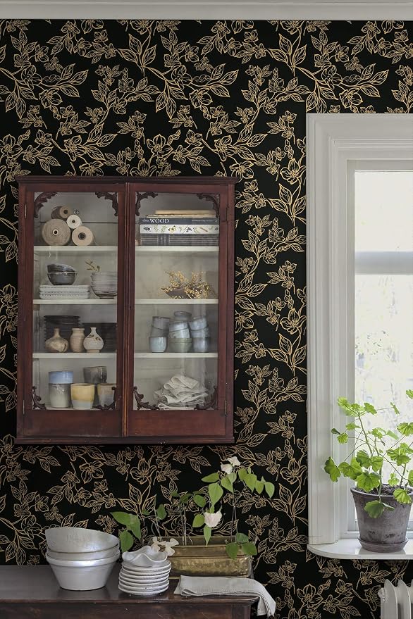 Ismoon Floral Peel and Stick Wallpaper Vintage Black and Gold Contact Paper - Image 5