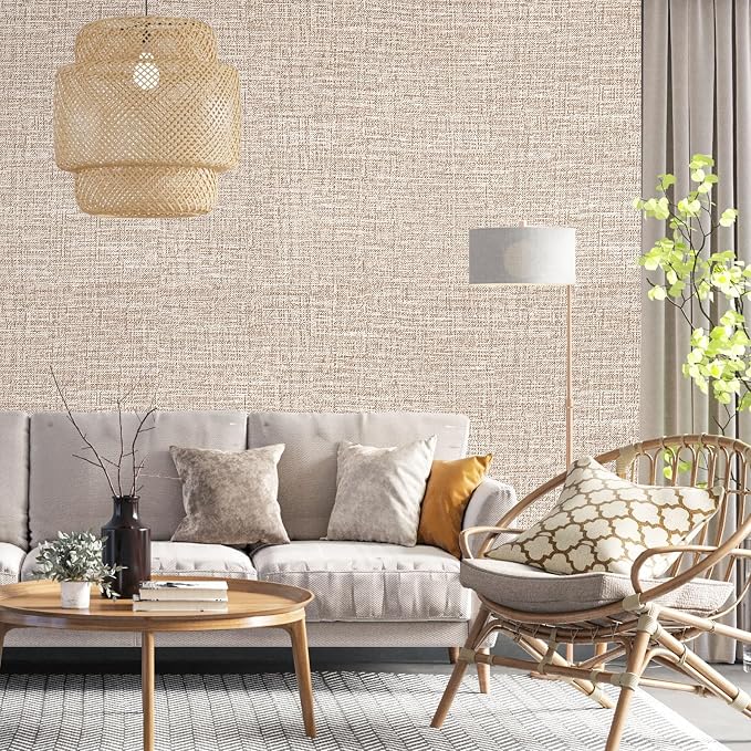 Khaki Grasscloth Peel and Stick Wallpaper 17.3"x300" Faux Linen Textured - Image 5