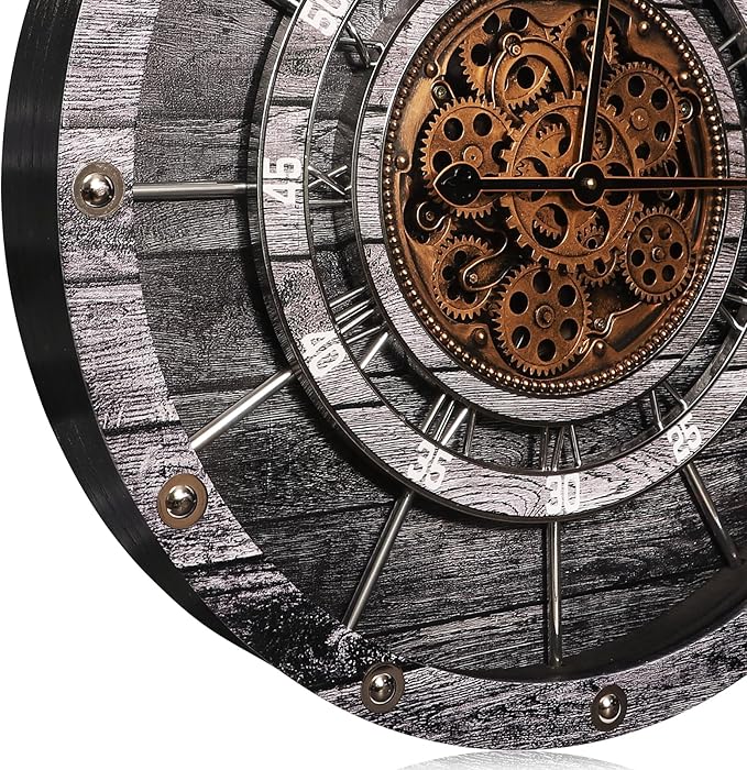 HOIBAI Wall Clock, 27 Inch Moving Gears Clock Large Wall Clock - Image 4