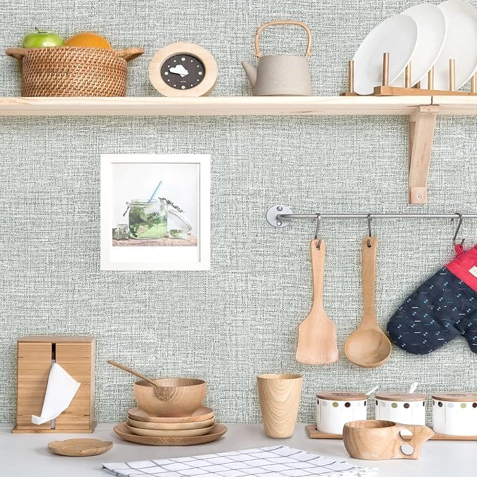 Amiya Grasscloth Grey Wallpaper Peel and Stick Faux Fabric Linen Contact Paper - Image 8