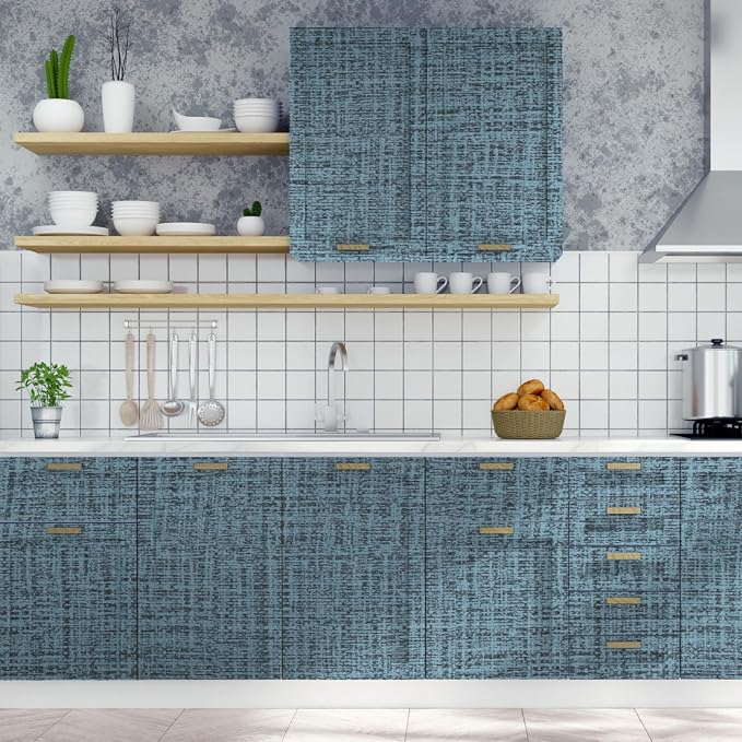 TANONE Blue Contact Paper Peel and Stick 15.8 in X 118 in, Grasscloth Wallpaper - Image 9