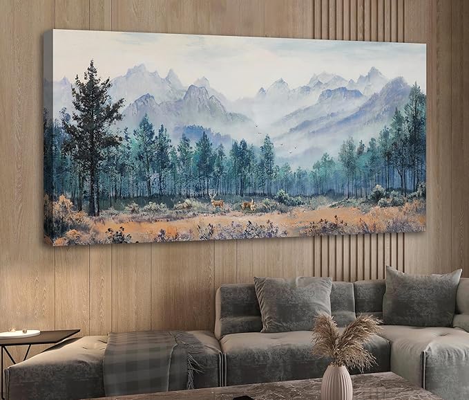 Anolyfi Foggy Forest Mountain Canvas Wall Art, Nature Tree Landscape Painting - Image 6