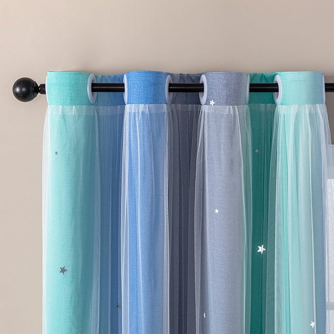 XiDi Curtains for Bedroom Decor, Rainbow BluGrenGrey-34-45 - Image 2