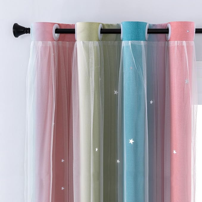 XiDi Curtains for Bedroom Decor, Rainbow Pink-Blue-52-45 by Addsomecolortolife