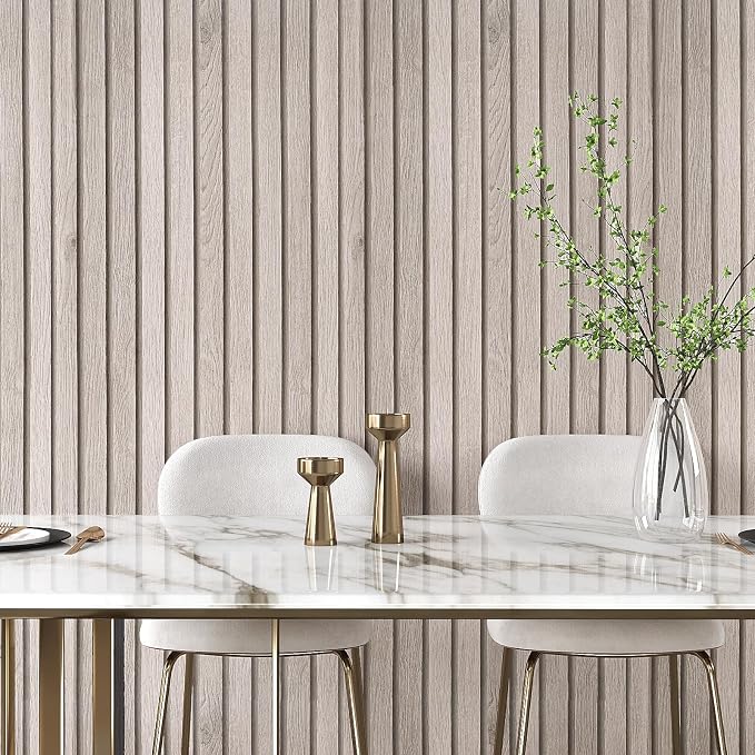 VEELIKE 15.7''x118'' Grey Wood Slats Wallpaper Peel and Stick Removable Wooden - Image 3