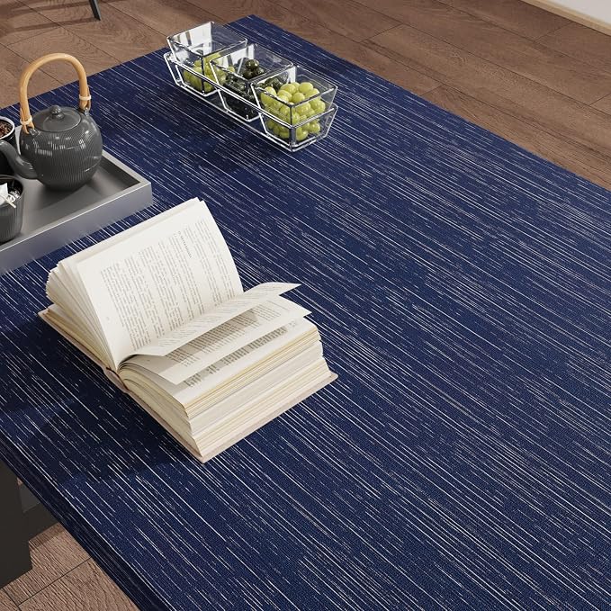 CRE8TIVE Dark Blue Grasscloth Peel and Stick Wallpaper Textured Blue Contact - Image 2