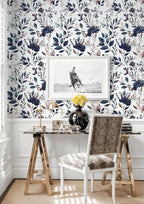Yasinet Navy Blue Peel and Stick Wallpaper Blue Floral Wallpaper Vintage - Image 8