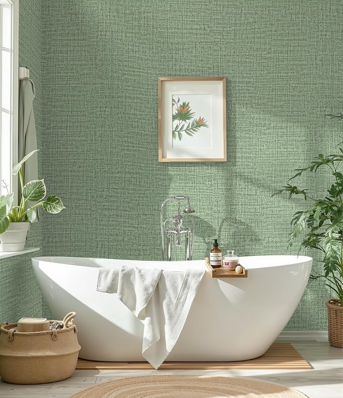 Guvana Grasscloth Peel and Stick Wallpaper Green Textured Contact Paper Modern - Image 6