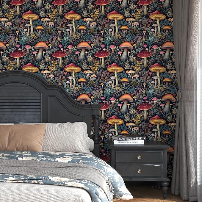 BOKEBEVE Extra Long Wallpaper Peel and Stick Vintage Mushroom Contact Paper - Image 2