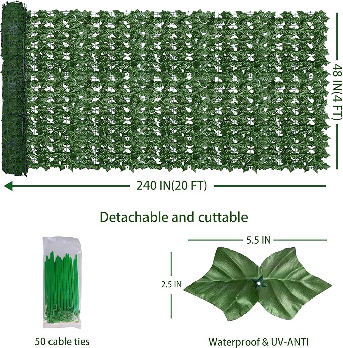 ODTORY Artificial Fence Privacy Screen: 4FT x 20FT UV-Anti Faux Greenery - Image 2