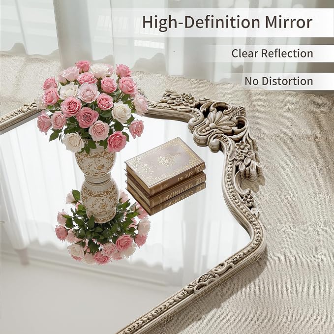 Wall Mount Arched Full Length Mirror, Baroque Antique Vintage Long Mirrors - Image 2