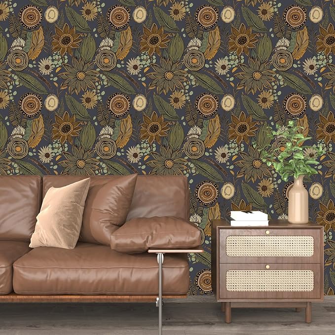 Boho Wallpaper Peel and Stick, Vintage Blue Yellow Floral Contact Paper 17.5" x - Image 5