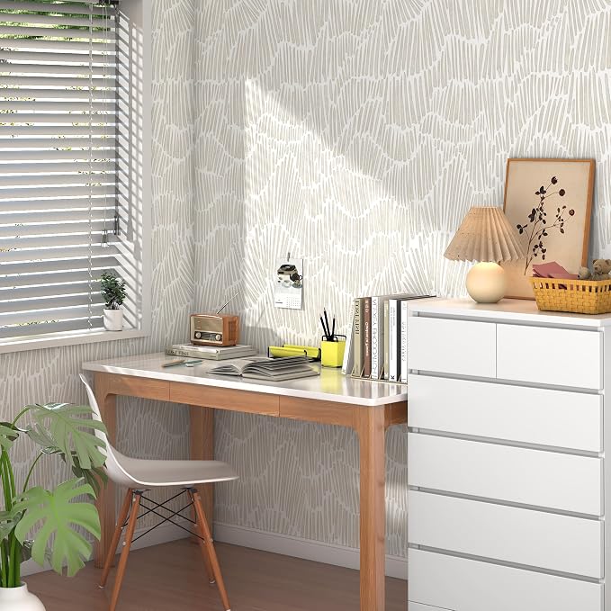 Theper Beige Modern Striped Wallpaper Peel and Stick Boho 17.3"×275" Removable - Image 5