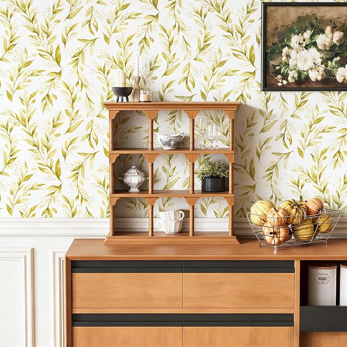 Livebor Leaf Peel and Stick Wallpaper Olive Leaf Contact Paper17.7in x 196.8in - Image 8