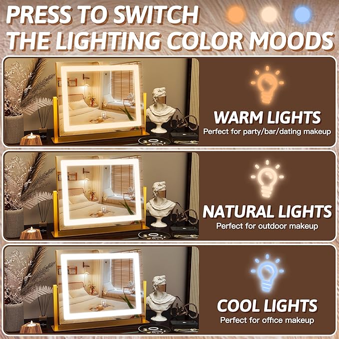 FENNIO Vanity Mirror with Lights, 3 Color Modes & Brightness Adjustable - Image 2