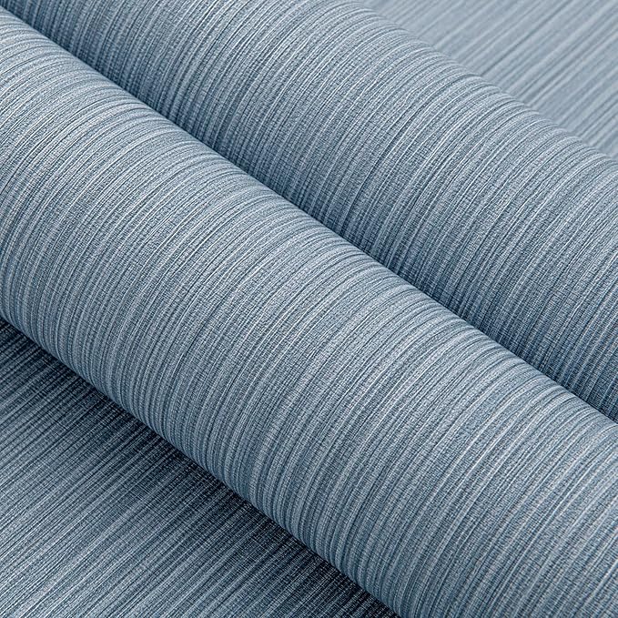 Blue Grey Faux Grasscloth Wallpaper Peel and Stick Linen Textured 24"x394" - Image 2