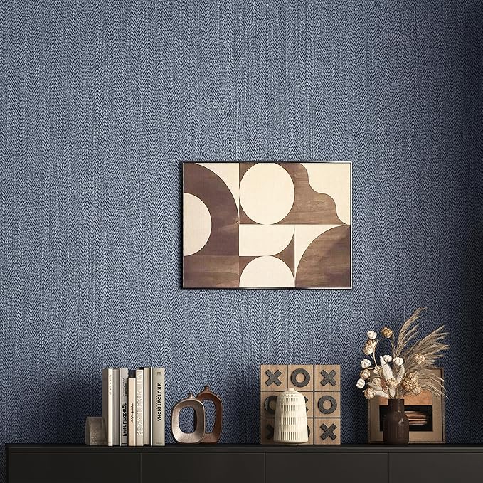 24"x393" Navy Blue Grasscloth Peel and Stick Fabric Textured Contact Paper - Image 6