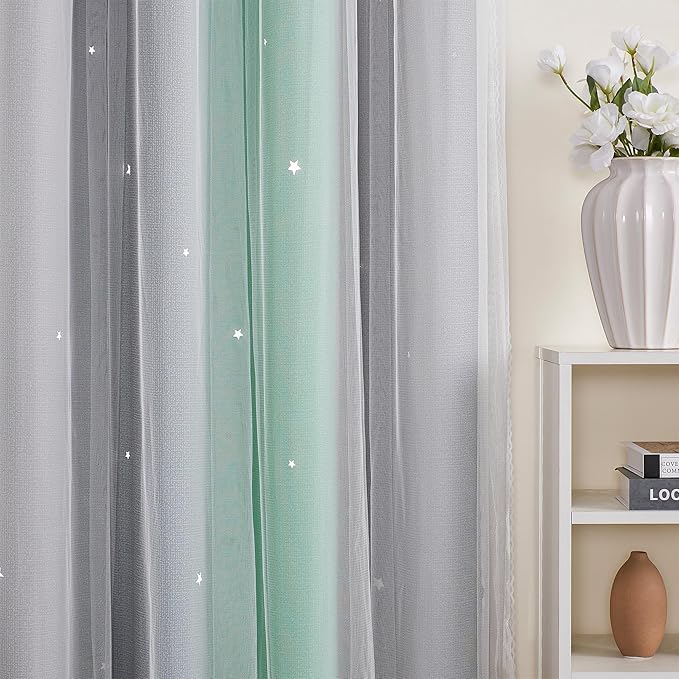 XiDi Curtains for Bedroom Decor, Rainbow Green LightgreyGrey34/54/1 - Image 2
