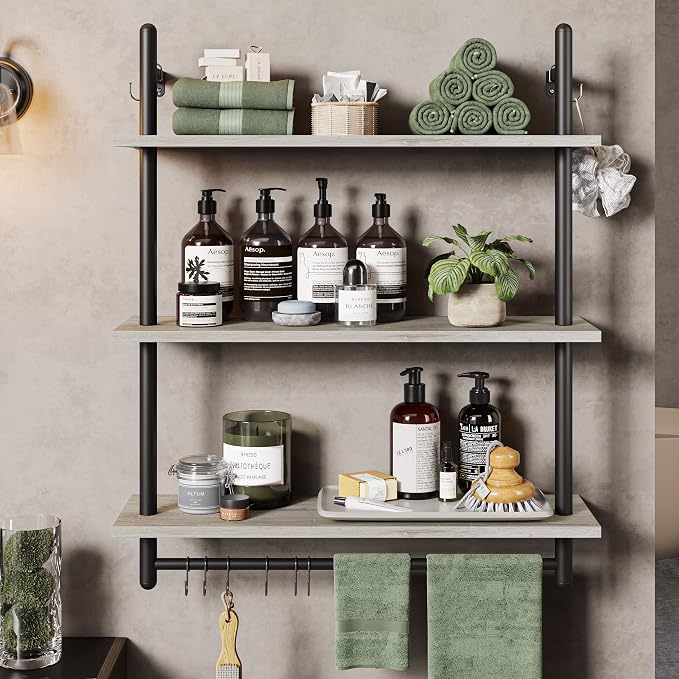 Bestier 3 Tier Industrial Pipe Shelving, Floating Book Shelves - Image 6