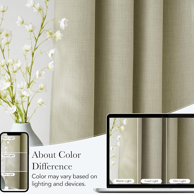 NICETOWN Beige Faux Linen Room Darkening Rod Pocket Curtains 63 inch Length - Image 5