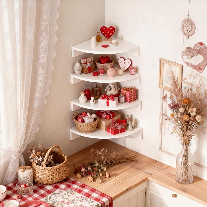 Alsonerbay White Corner Shelf Wall Mount, Large Wooden Shelves - Image 2