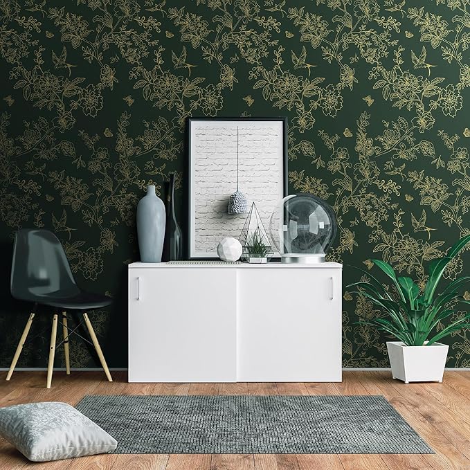 Froluya Dark Green and Gold Wallpaper Floral Peel and Stick Wallpaper - Image 7