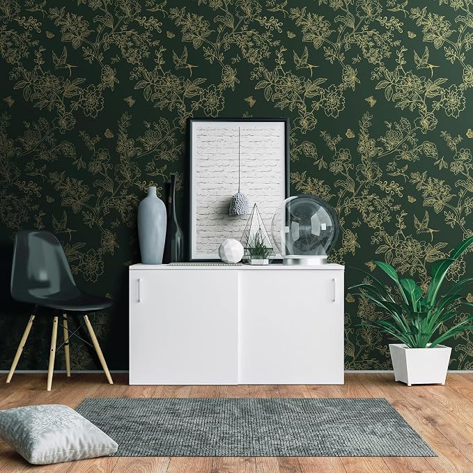 Froluya Dark Green and Gold Wallpaper Floral Peel and Stick Wallpaper - Image 8