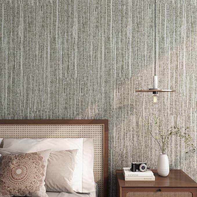 FunStick Taupe Grasscloth Peel and Stick Wallpaper Textured Grass Cloth - Image 6