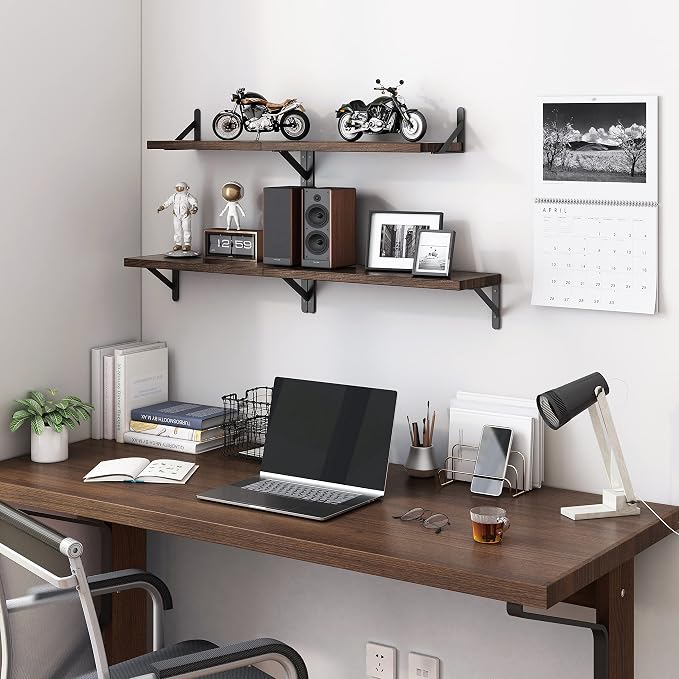 YGEOMER Floating Shelves for Wall, Different Sizes Dark Carbonized Brown Wall - Image 5