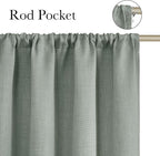 NICETOWN Sage Green Faux Linen Room Darkening Rod Pocket Curtains 63 inch Length - Image 2