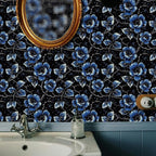 FLFK Floral Wallpaper Peel and Stick Dark Blue Flower Wallpaper 16" x 128" - Image 3