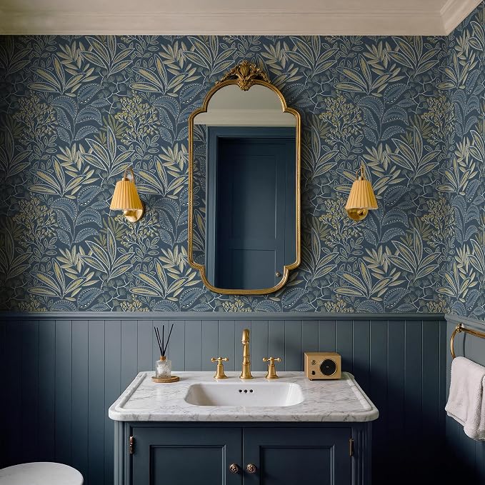 Safiyya Blue Vintage Floral Wallpaper Peel and Stick Contact Paper 17.3" x - Image 2