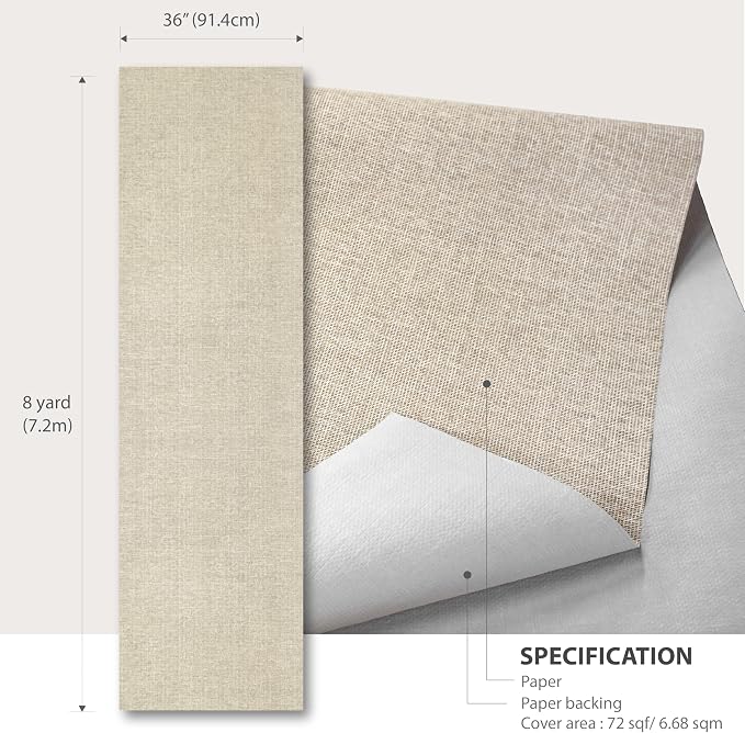 Ansehan Wallcovering W030105 Envy Collection 36" W x 8 Yard L, Natural Paper - Image 6