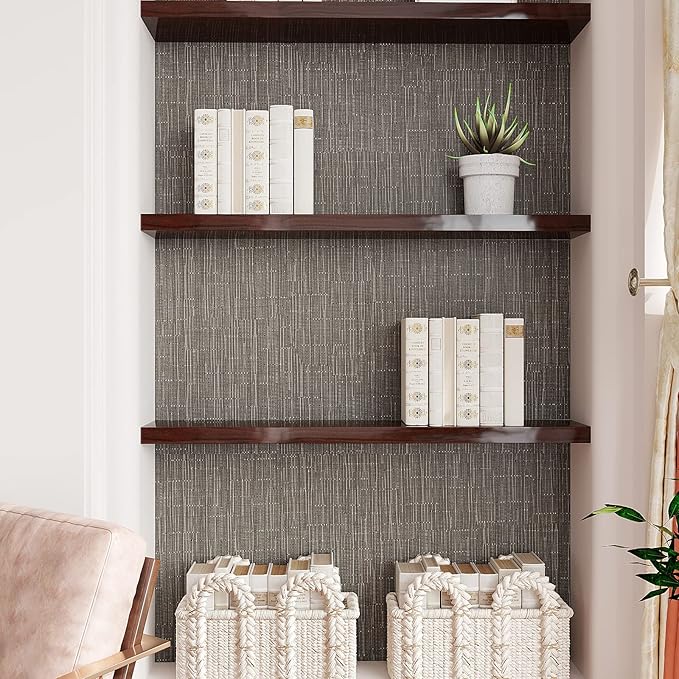 VEELIKE Truffle Brown Grasscloth Wallpaper Peel and Stick Grass Cloth Vinyl - Image 7