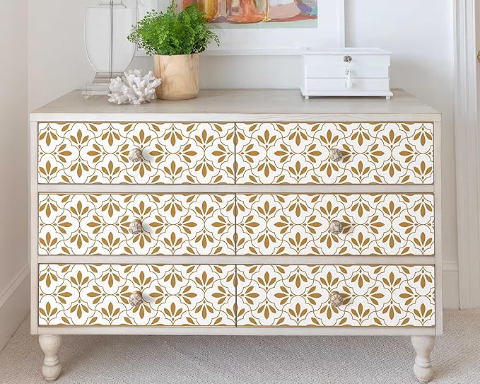 FLFK Wallpaper Border Gold and White Patterns Peel and Stick Wall Border Self - Image 6