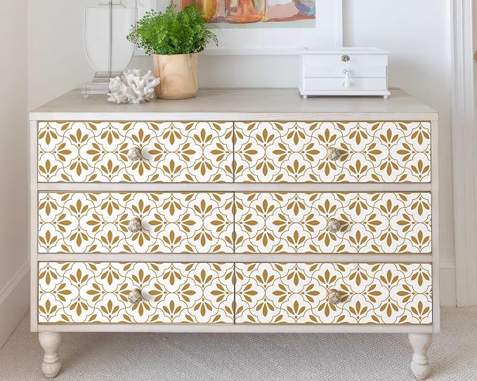 FLFK Wallpaper Border Gold and White Patterns Peel and Stick Wall Border Self - Image 3