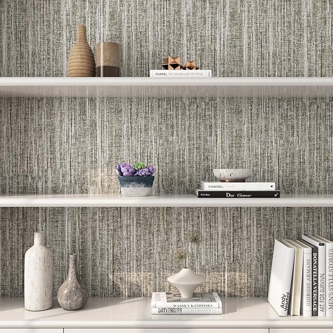 FunStick Taupe Grasscloth Peel and Stick Wallpaper Textured Grass Cloth - Image 4